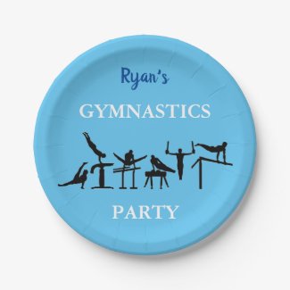 Personalized BOYS Gymnastics Birthday Party Blue Paper Plate