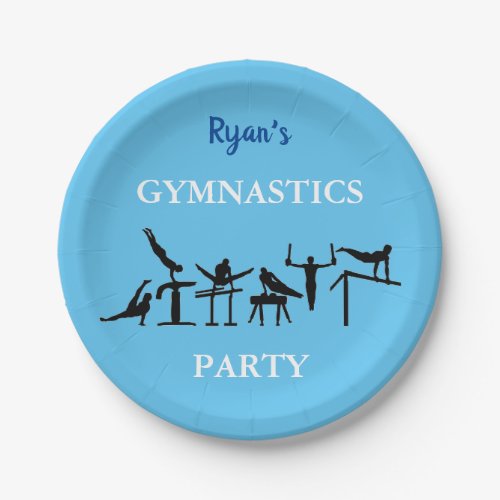 Personalized BOYS Gymnastics Birthday Party Blue Paper Plates