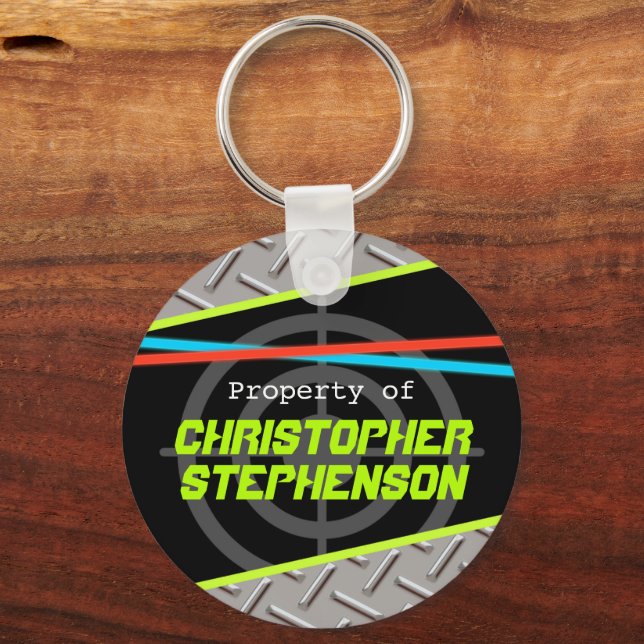Personalized Boys Laser Tag Theme Name ID Keychain (Front)