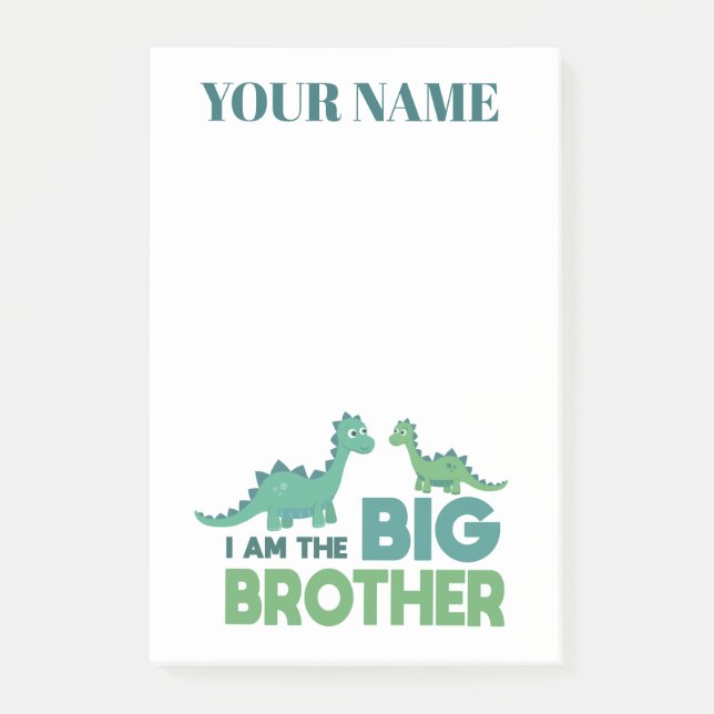Personalized boys name big brother dinosaur post-it notes (Front)