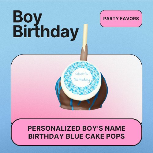 Personalized Boys Name Birthday Blue  Cake Pops