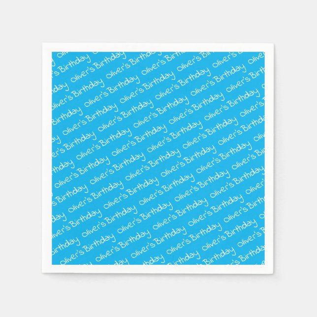Personalized Boy's Name Birthday Blue Party Napkins (Front)