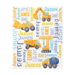 Personalized boys name construction trucks collage fleece blanket