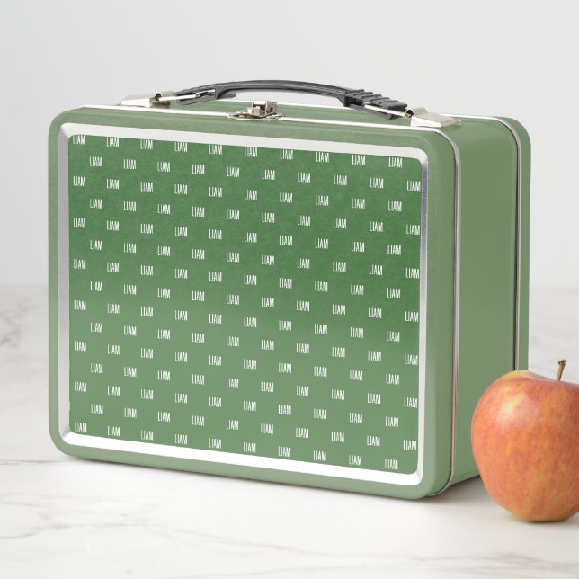 Personalized Boy's Name Green  Metal Lunch Box (In Situ)
