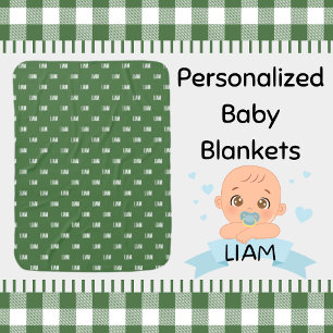 Personalized Boy's Name Green Swaddling Baby Blanket