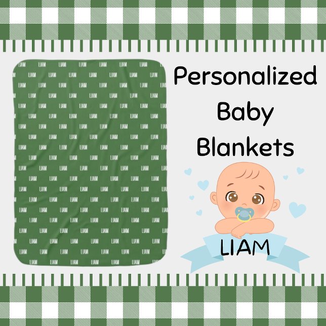 Personalized Boy's Name Green Swaddling Baby Blanket (Creator Uploaded)