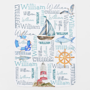 Personalized boys name nautical marine sailing baby blanket