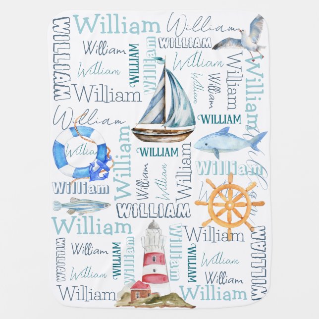 Personalized boys name nautical marine sailing  baby blanket (Front)