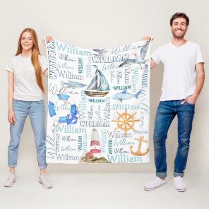 Personalized boys name nautical marine sailing  fleece blanket