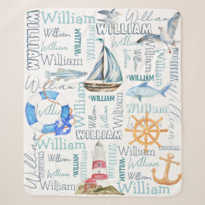Personalized boys name nautical marine sailing  sherpa blanket