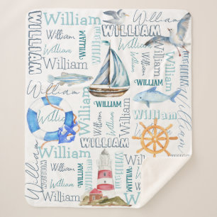 Personalized boys name nautical marine sailing  sherpa blanket