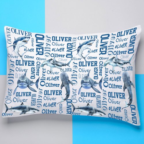 Personalized boys name pillow with sharks pillow case