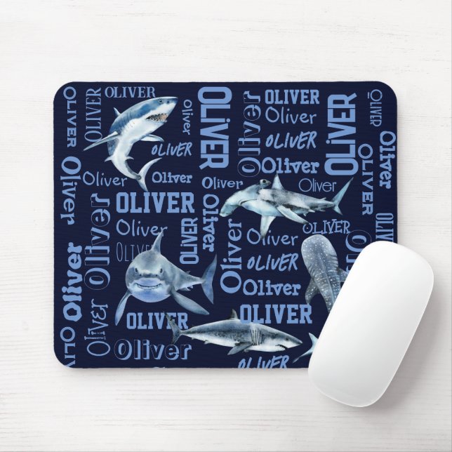 Personalized boys name sharks collage mouse pad (With Mouse)