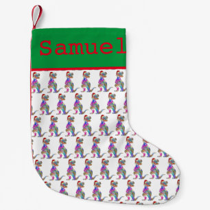 Personalized Boys Name T-Rex Dinosaur Santa Small Christmas Stocking