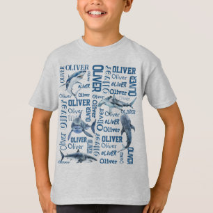 Personalized boys name with sharks collage T-Shirt