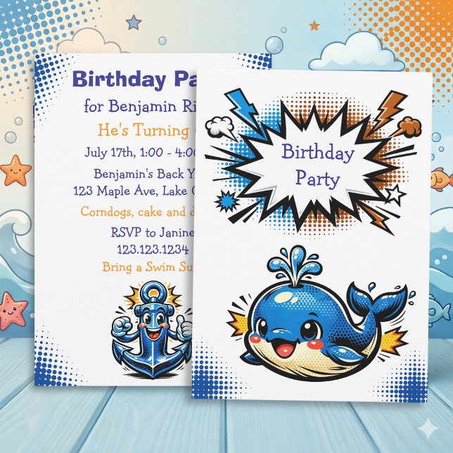 Personalized Boy's Nautical Whale  Birthday Party Invitation (Creator Uploaded)