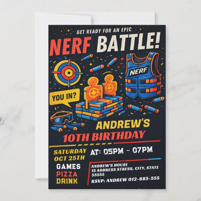 Personalized Boys Nerf Birthday Invitation (Front)