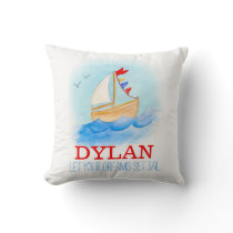 Personalized boys nursery sailing boat name pillow