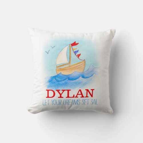 Personalized boys nursery sailing boat name pillow