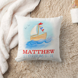 Personalized boys nursery sailing boat name pillow