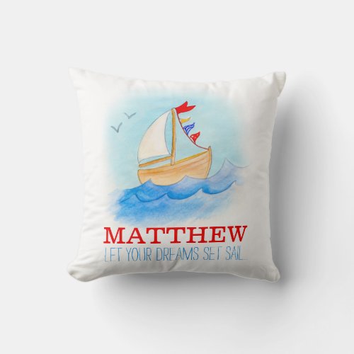 Personalized boys nursery sailing boat name pillow