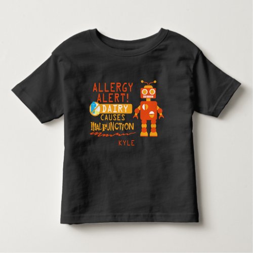 Personalized Boys Orange Robot Dairy Allergy Alert Toddler T_shirt