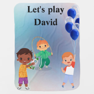 personalized boy's playing baby blanket