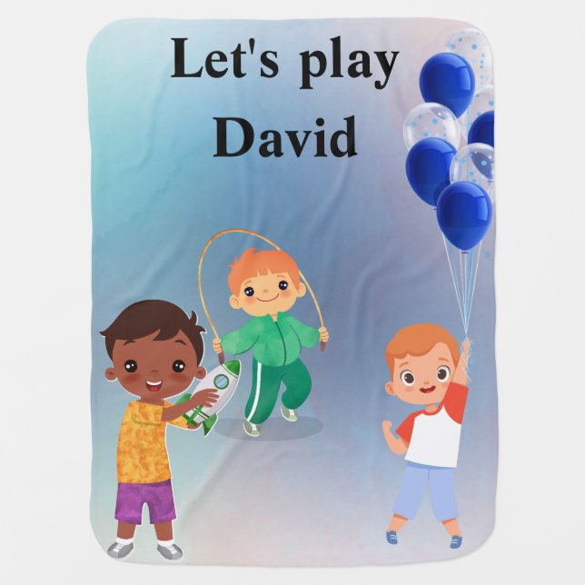 personalized boy's playing baby blanket (Front)