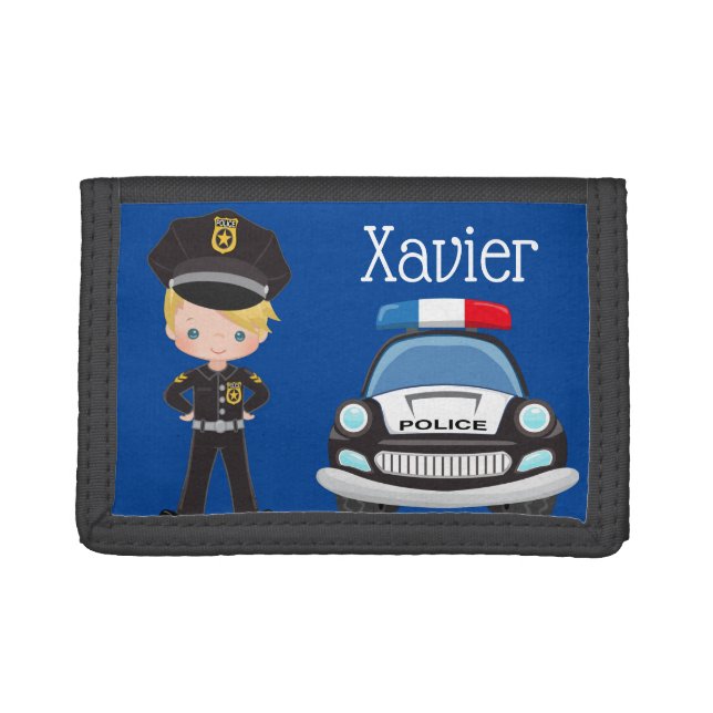 Personalized Boys Police Officer & Car Trifold Wal Trifold Wallet (Front)
