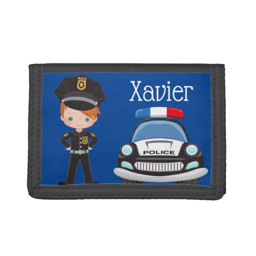 Personalized Boys Police Officer  Car Trifold Wal Trifold Wallet