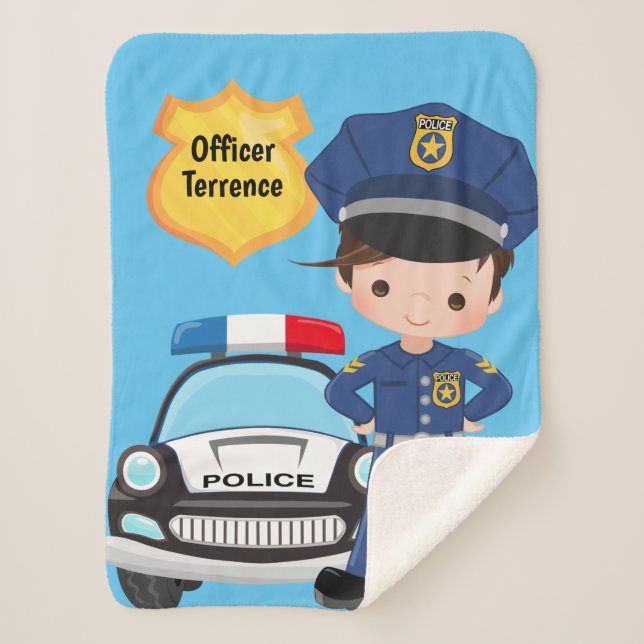 Personalized Boys Police Officer Sherpa Blanket (Front)