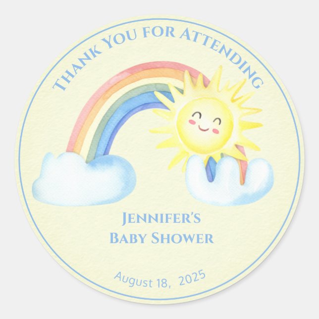 Personalized Boys Rainbow Sunshine Classic Round Sticker (Front)