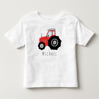 Personalized Boy's Red Farmer's Tractor with Name Toddler T-shirt