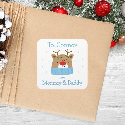 Personalized Boys Reindeer Christmas Gift Square Sticker