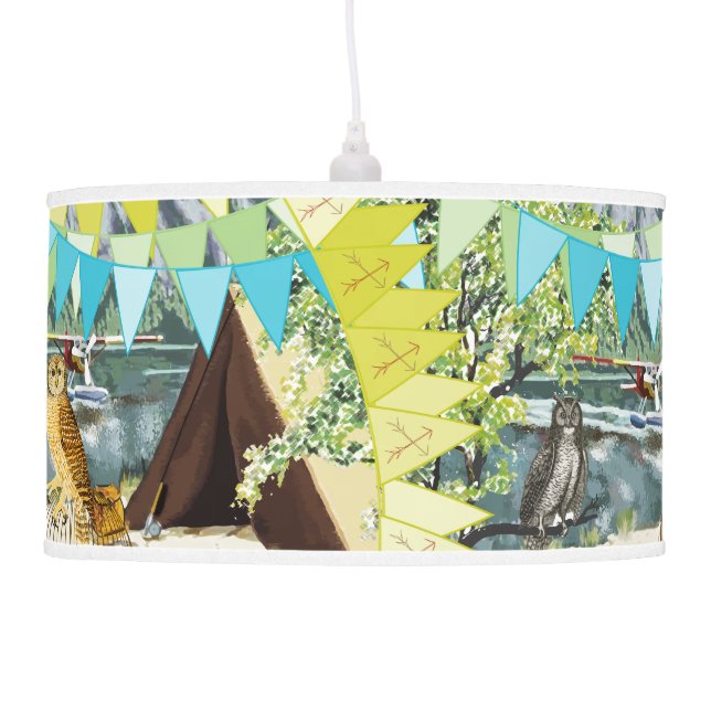 Personalized Boy's Room Bush Plane Fox Owl Ceiling Lamp (Left)