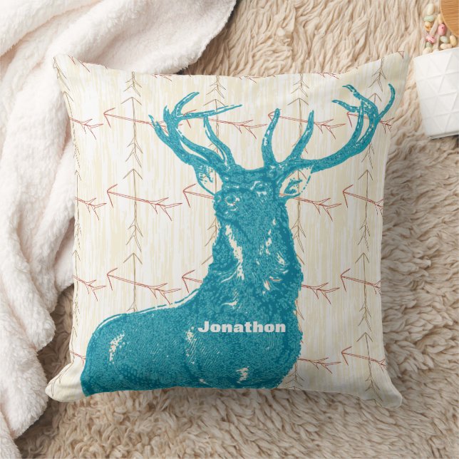Personalized Boy's Room Crossed Arrow Deer Throw Pillow (Blanket)