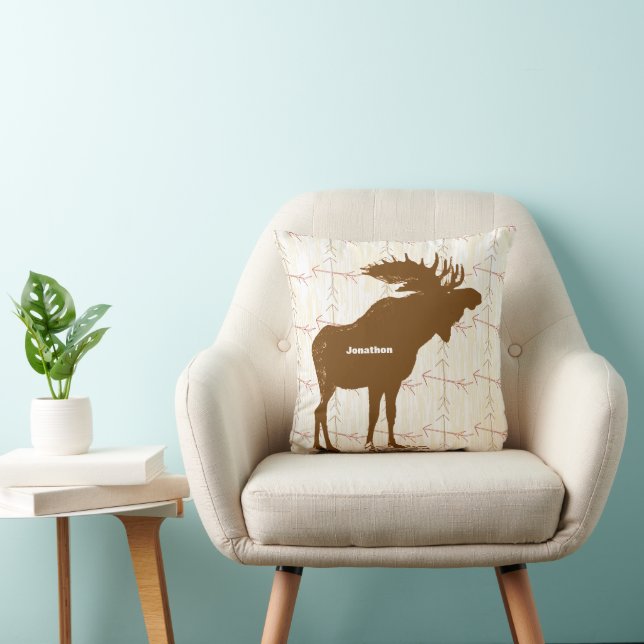 Personalized Boy's Room Crossed Arrow Moose Throw Pillow (Chair)