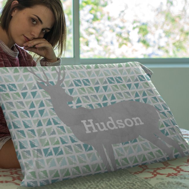Personalized Boy's Room Deer Abstract Triangles Pillow Case (Creator Uploaded)