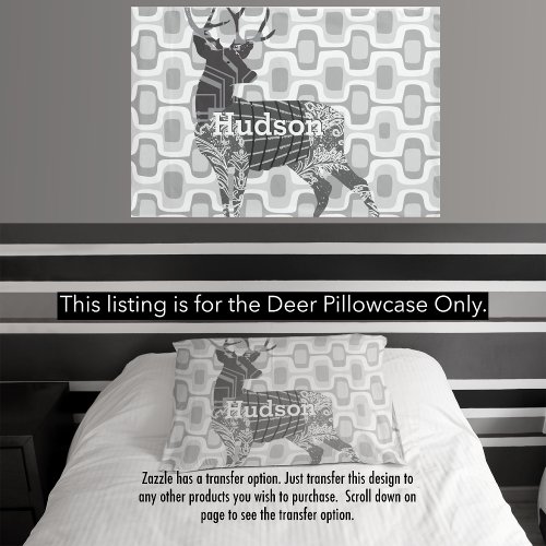 Personalized Boys Room Deer Mid_Century Pillowcase