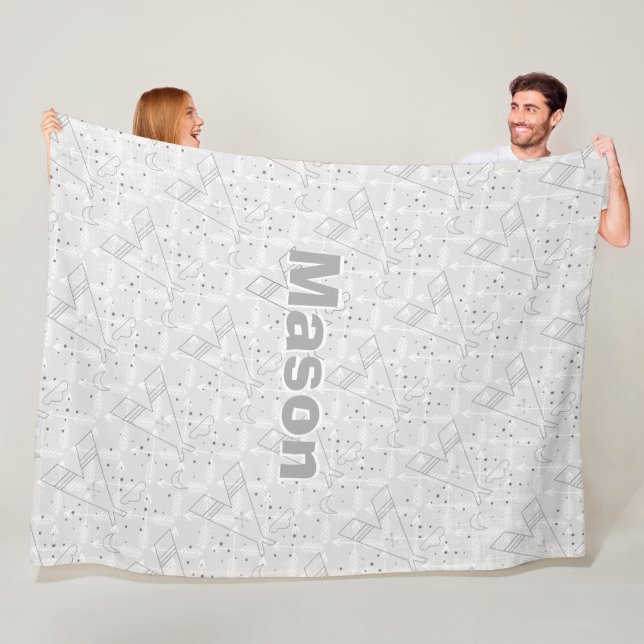 Personalized Boys Room Modern Teepee Arrow Pattern Fleece Blanket (In Situ)