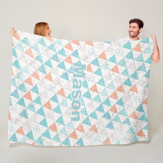 Personalized Boy's Room Modern Teepee Pattern Fleece Blanket (In Situ)