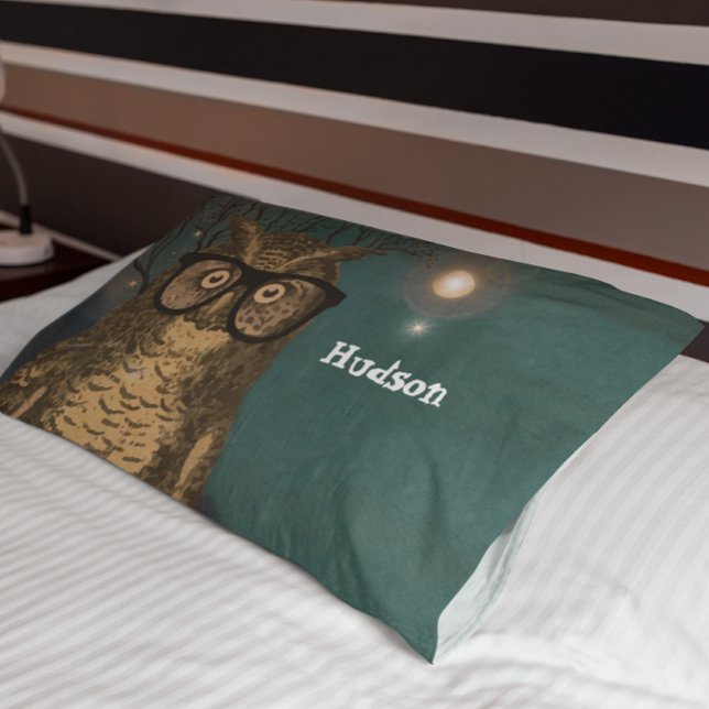 Personalized Boy's Room Owl with Glasses Texture Pillowcase (Creator Uploaded)