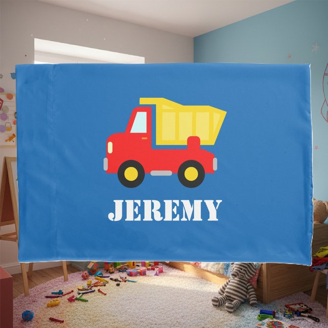 Personalized boys room pillowcase with dump truck (kid's pillow case)