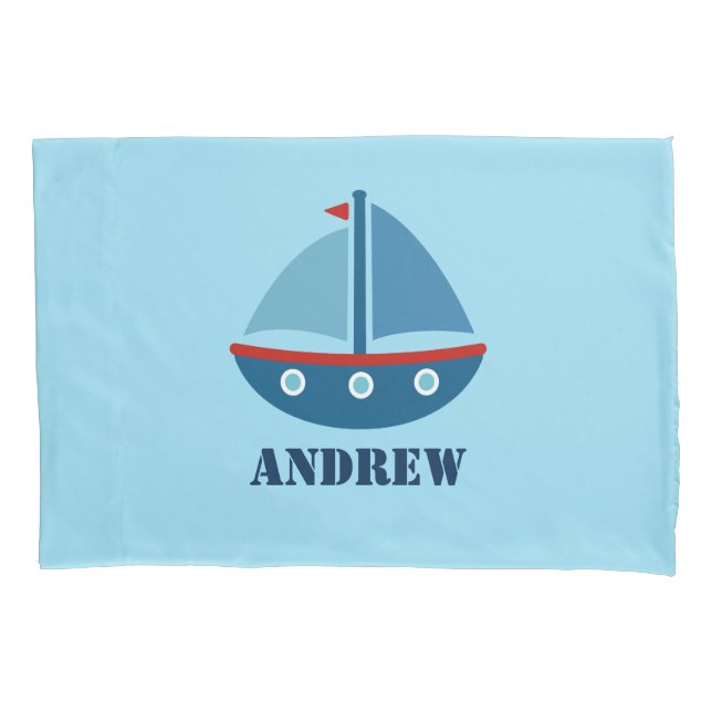 Personalized boys room pillowcase with sailboat (Front)
