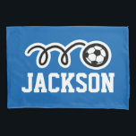Personalized boys room pillowcase with soccer ball<br><div class="desc">Personalized boy's room pillowcase with soccer ball design.  Cute pillow case for kid's bedroom with sports logo. Home decor for children's room. Sporty illustration for son,  grandson,  nephew,  big brother etc. Blue or custom background color.</div>