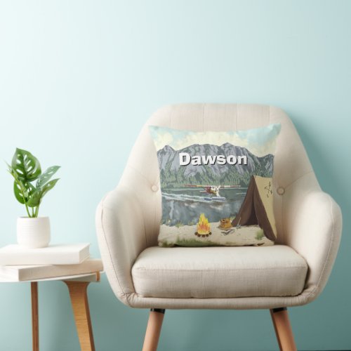 Personalized Boys Room Woodland  Camping Mountain Throw Pillow