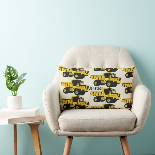 Personalized Boy's Room YELLOW Dump Truck Lumbar Pillow (Chair)