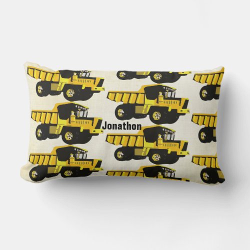 Personalized Boys Room YELLOW Dump Truck Lumbar Pillow