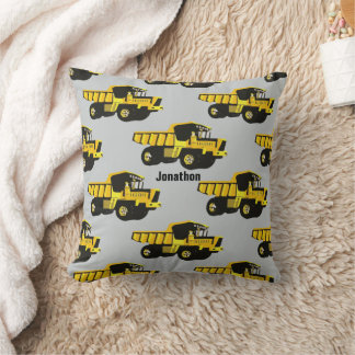 Personalized Boy's Room YELLOW Dump Truck Throw Pillow