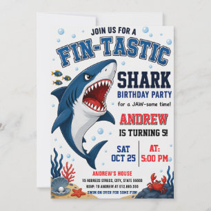 Personalized Boys Shark Ocean Birthday party Invitation